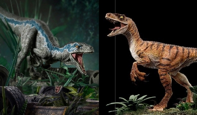 Iron Studios unveil new Jurassic Park Tiger Raptor and Jurassic World Blue collectible statues!