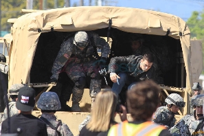 Set Photo: Aaron Taylor-Johnson on Godzilla Set