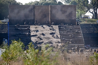Charred bodies at temple steps - Alien: Covenant set photo