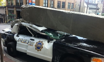 Cop Car Destroyed in 'San Francisco' setting for Godzilla 2014