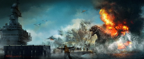 Godzilla vs. Aircraft Carrier by Cheung Chung Tat