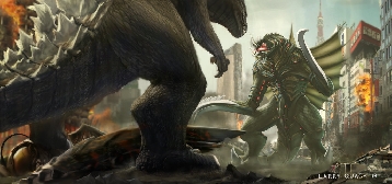 Godzilla 2014 vs. New Megalon and Gigan by Larry Quach