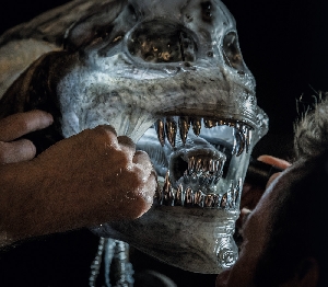 Making adjustments to the Alien on set