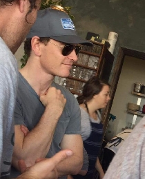 Michael Fassbender wearing a Covenant crew ballcap!