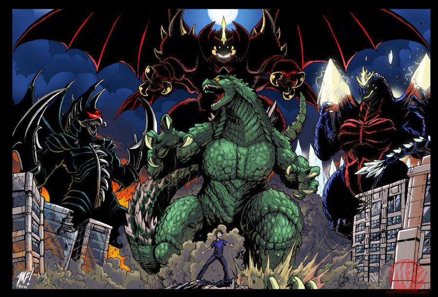 Gigan, Destroyah, Space Godzilla and Godzilla - Art by Matt Frank - A Godzi...