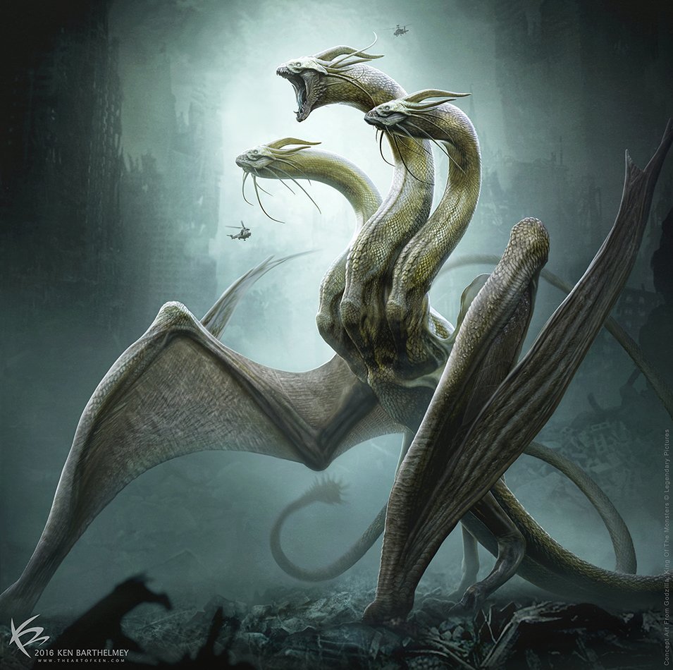 Ghidorah concept art by Ken Barthelmey