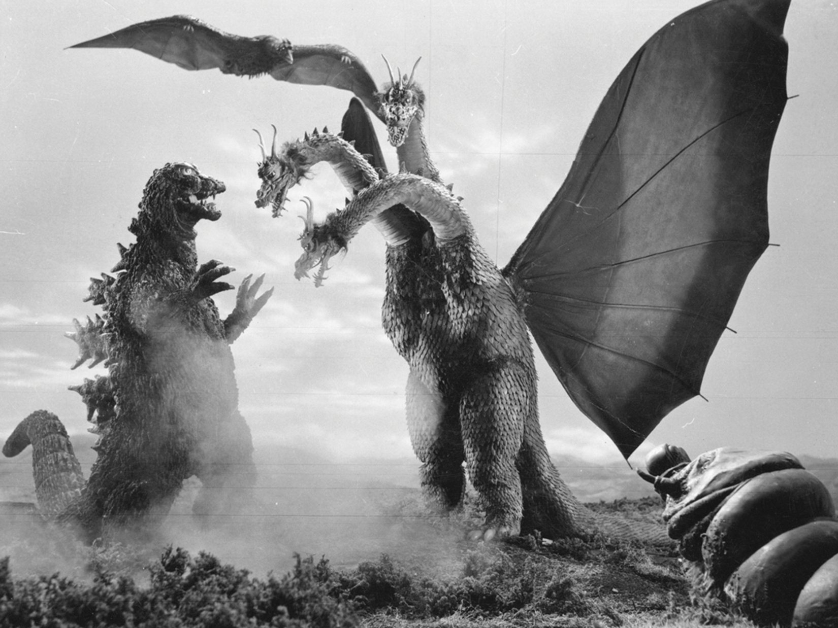 Godzilla, King Ghidorah and Mothra Larva