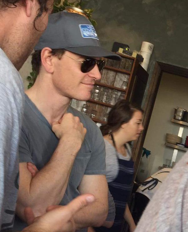 Michael Fassbender wearing a Covenant crew ballcap!