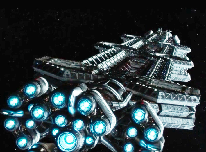 The Covenant Ship and Three Moons Visible