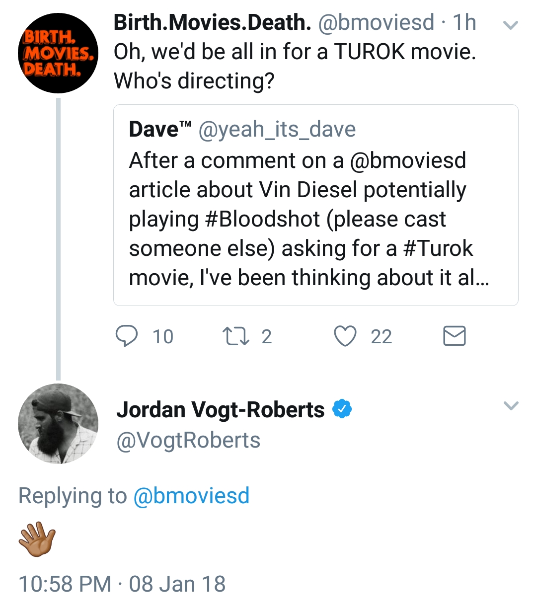 Image for Kong: Skull Island's Jordan Vogt-Roberts would like to direct a Turok movie!